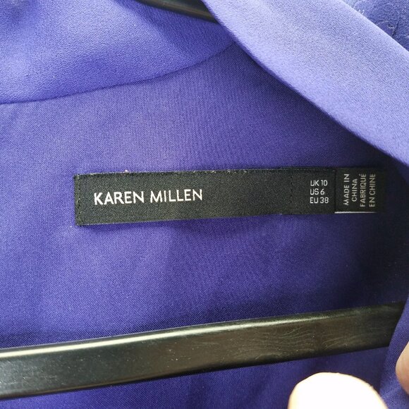 Karen Millan Mini Dress Sz 6 Floral Applique Beads Taffeta Purple Ruffle Tiered - Picture 5 of 16